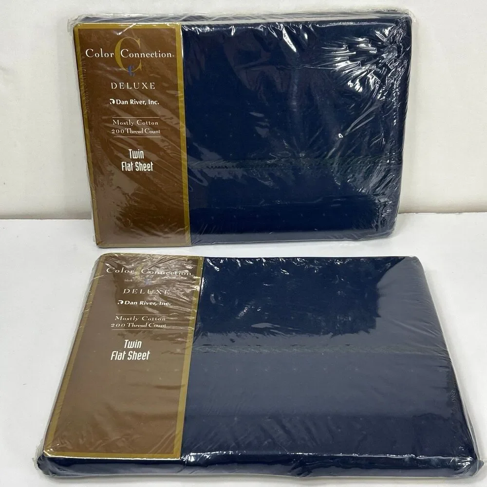 Color Connections Twin Flat Sheet Set Blue Dan River NOS